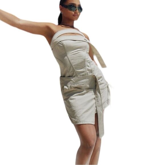 PrettyLittleThing Cotton Dress in Stone Size 10 NWT - Picture 1 of 7